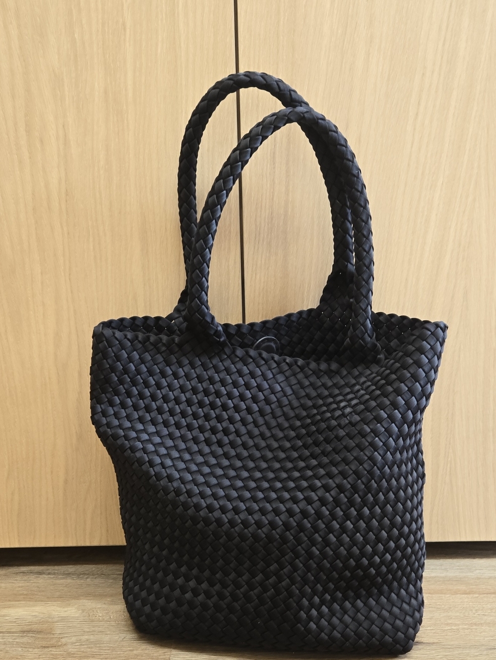 Madison West Black Woven Tote Bag - Classic Handbag